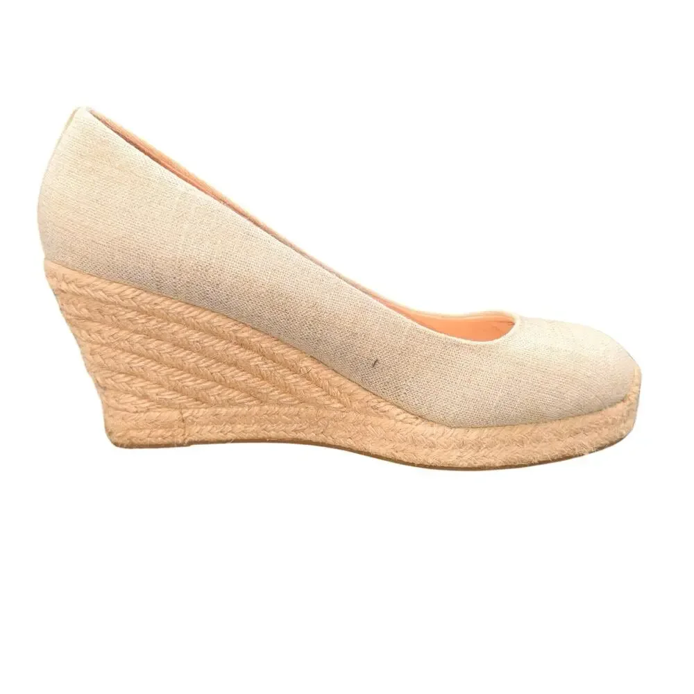 J.Crew Linen Espadrille Wedge Heels Women’s Size 8 Beige Natural